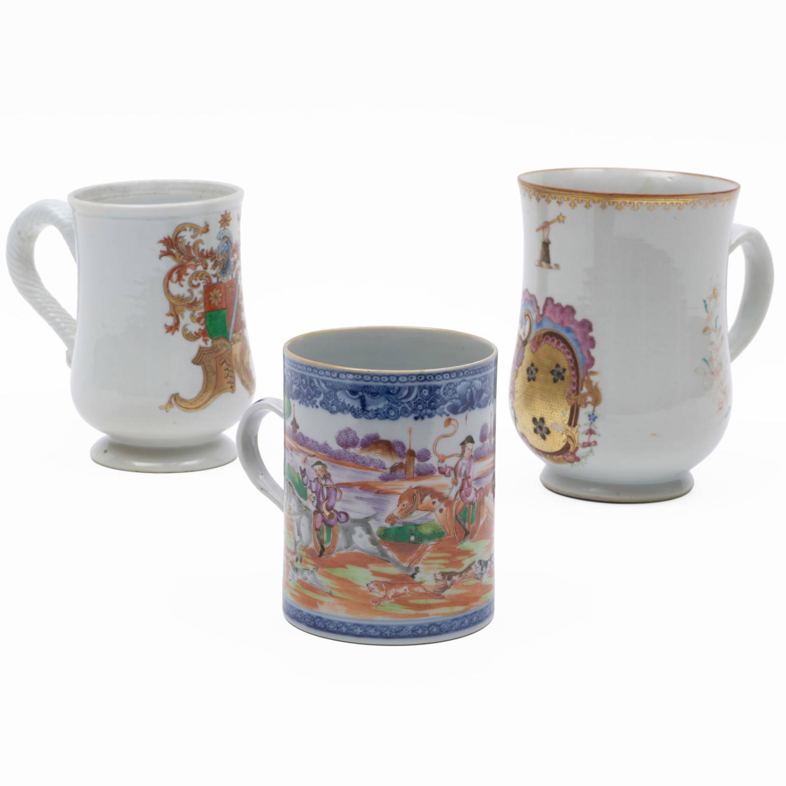Group of Three Chinese Export Porcelain Mugs
