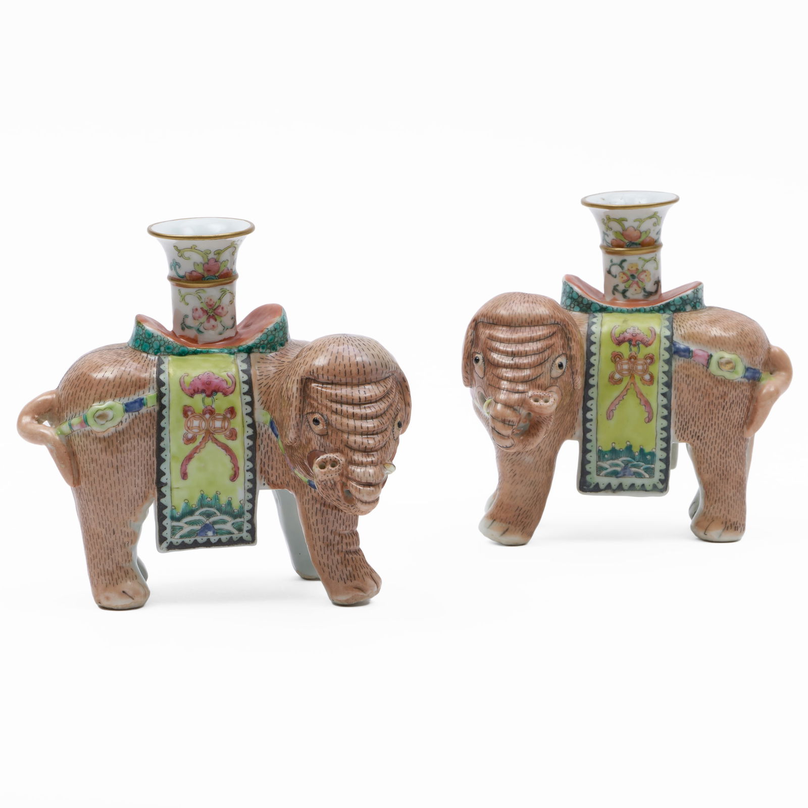 Pair of Chinese Export Famille Rose Porcelain Elephant Candlesticks (1 of 11)