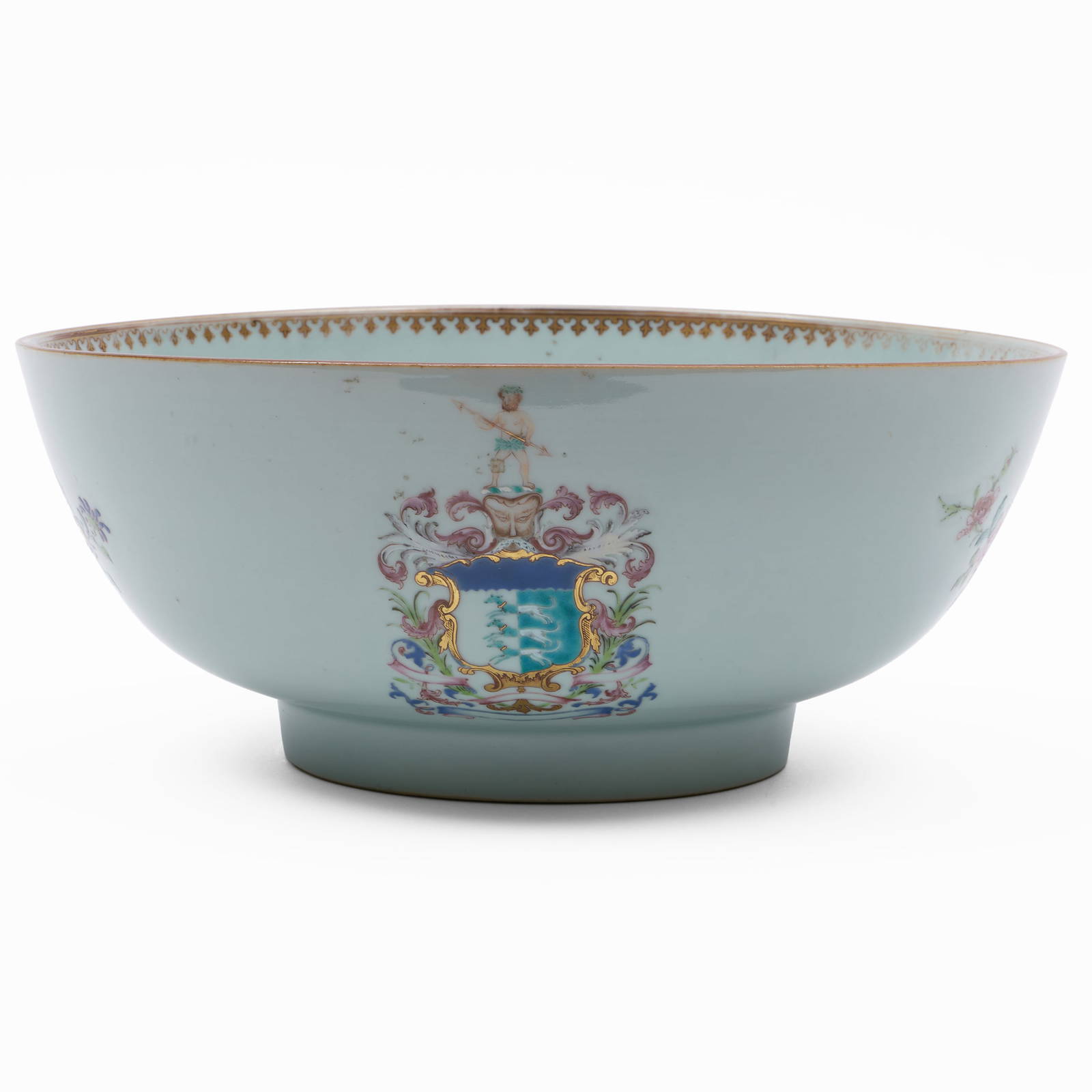 Chinese Export Porcelain Punch Bowl with Arms of Tomlinson