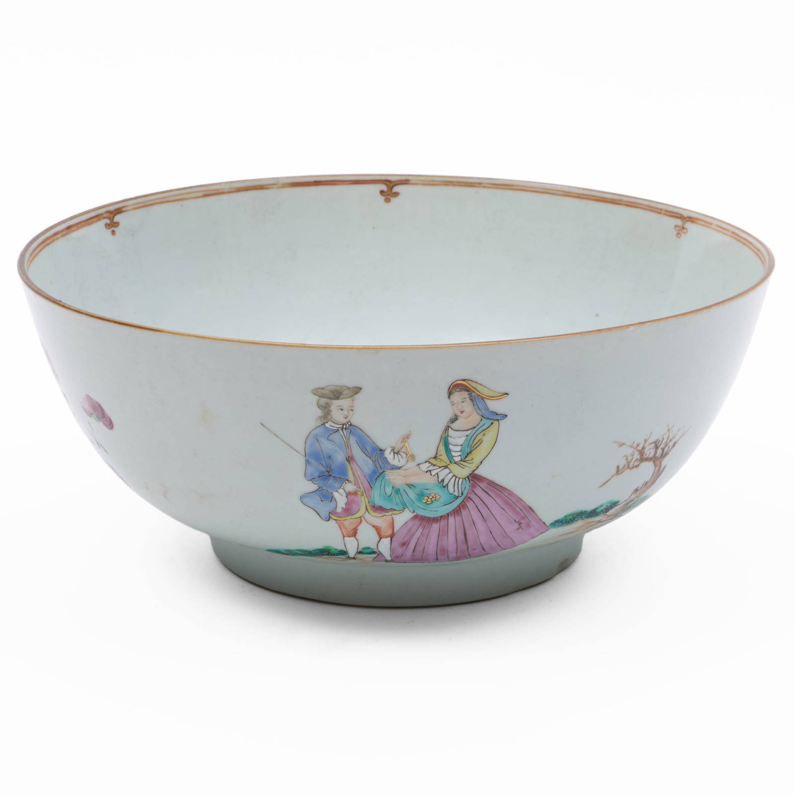 Chinese Export Famille Rose 'Sailor's Farewell' Porcelain Punch Bowl