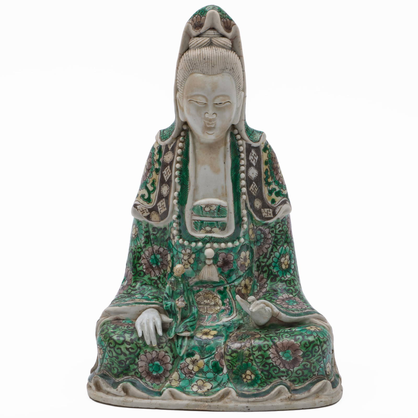 Chinese Famille Verte Porcelain Figure of Guanyin