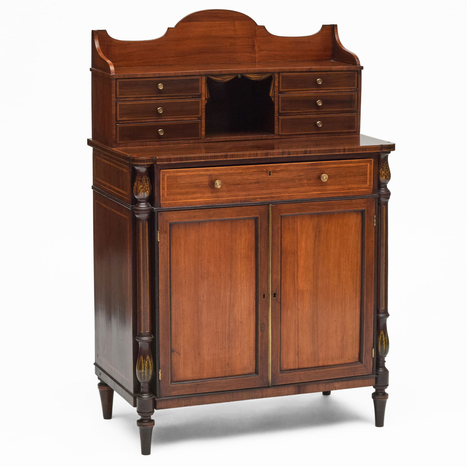 Regency Inlaid Rosewood and Paint Decorated Writing Cabinet (1 of 12)