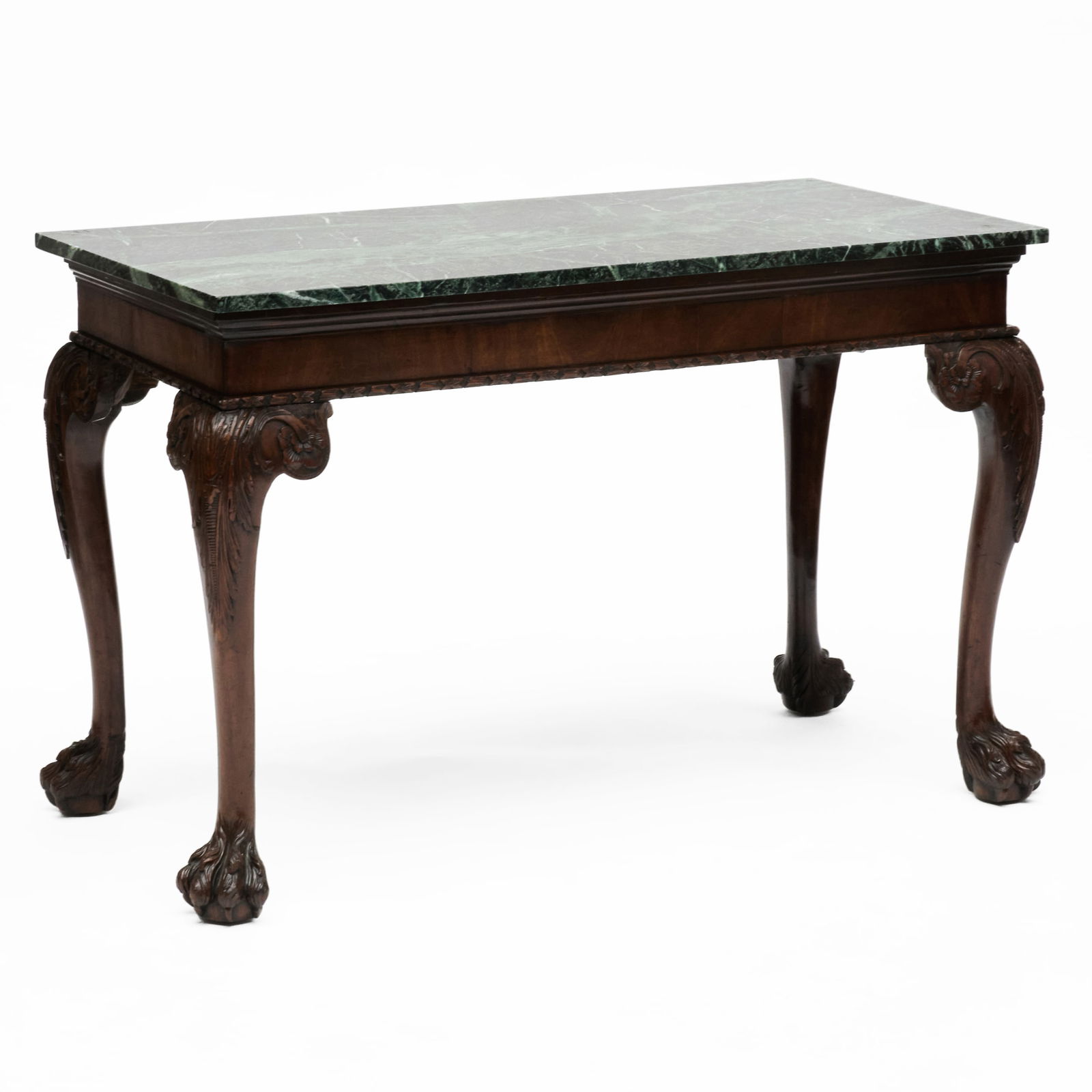 George II Carved Mahogany Console Table, with Later Verde Antico Top: George II Carved Mahogany Console Table, with Later Verde Antico Top 31 x 47 1/4 x 23 in. HydeParkAntiquesatSTAIR
