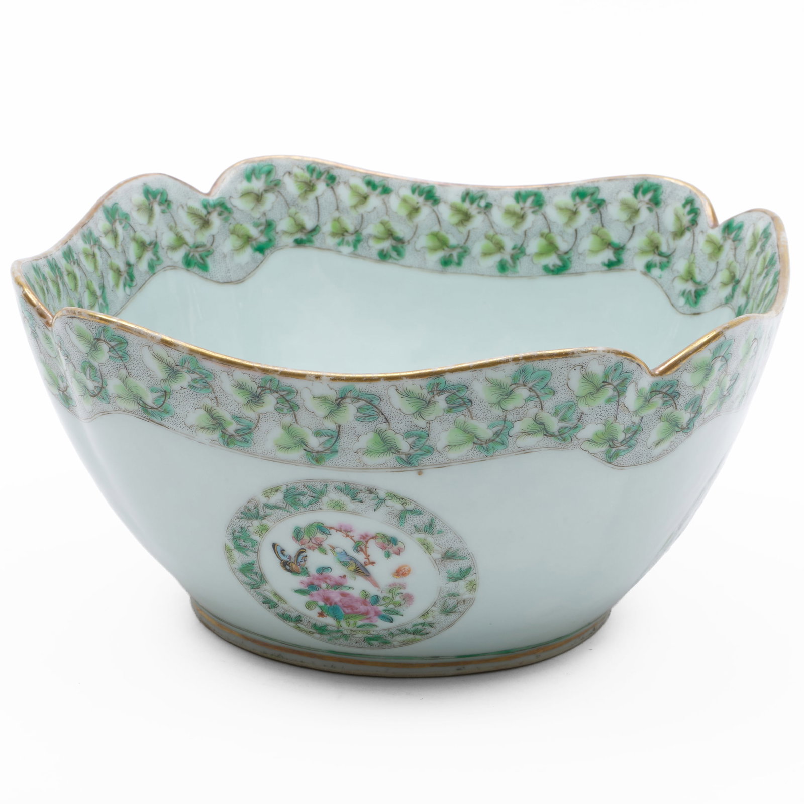 Chinese Export Famille Verte Porcelain Square Cut Corner Bowl: Chinese Export Famille Verte Porcelain Square Cut Corner Bowl Unmarked. 5 x 9 5/8 x 9 5/8 in. Property from Mr. and Mrs. Dunbar W. Bostwick of Shelburne, VT, New York, NY, and Aiken, SC, by descent.