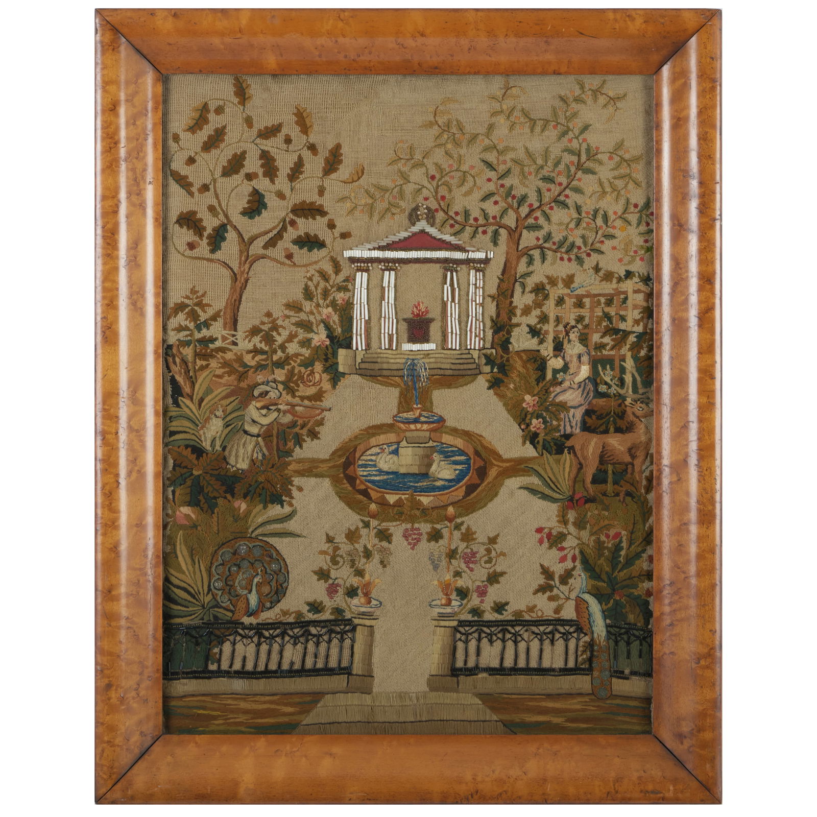 English Needlework and Beadwork Embroidered Panel of Country Life (1 of 3)