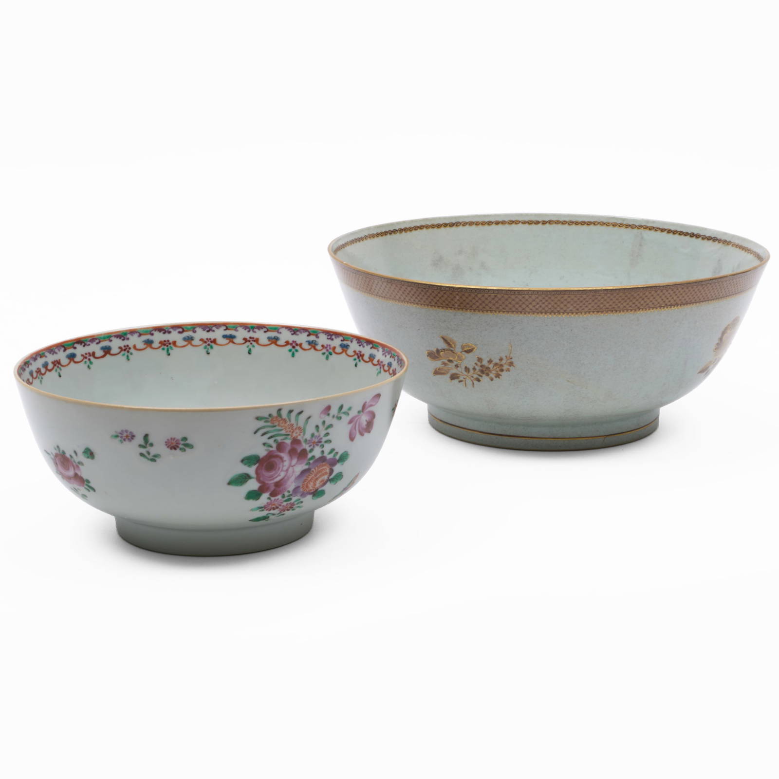 Two Chinese Export Porcelain Punch Bowls
