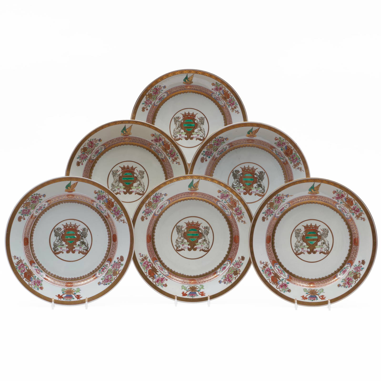 Set of Six Tiffany & Co. Le Tallec Chinese Export Armorial Style Porcelain Dinner Plates