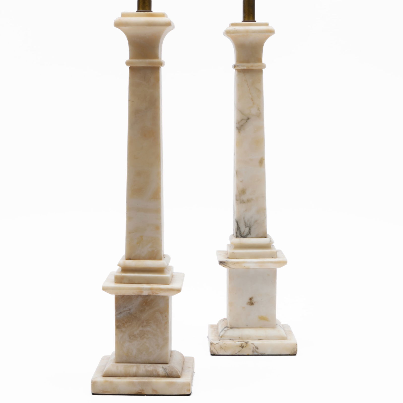 Pair of White Veined Alabaster Columnar Lamps (1 of 7)