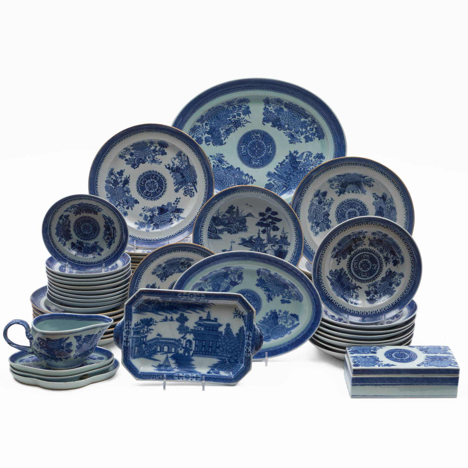 Assembled Chinese Export and English Blue and White Porcelain Part Service