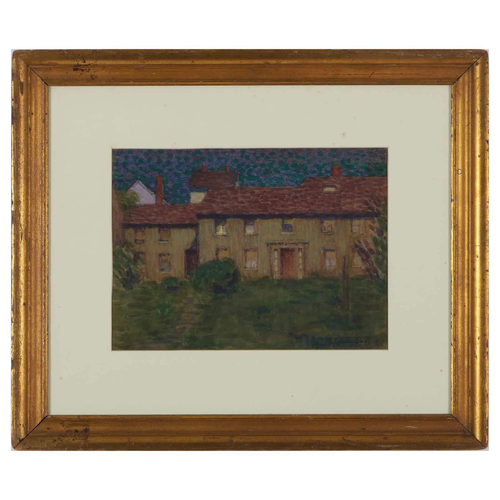 Agnes Richmond (1870-1964): House: Agnes Richmond (1870-1964): House Watercolor and gouache on grey paper, signed 'Agnes Richmond' lower right. 9 x 11 3/4 in. (sheet), 16 3/4 x 19 3/4 in. (frame).