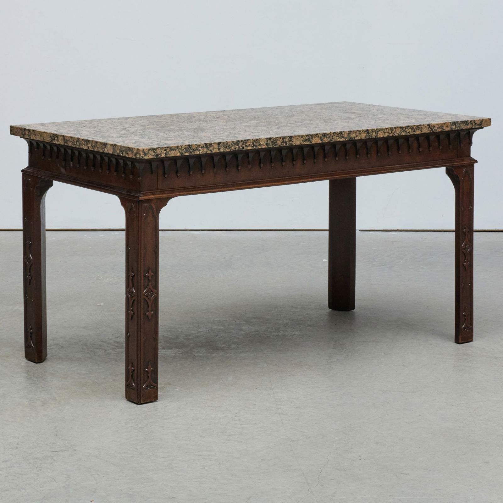 George III Style Mahogany Marble Top Console: George III Style Mahogany Marble Top Console 30 1/2 x 4 ft. 8 x 29 1/2 in. The Collection of Joel Shapiro.