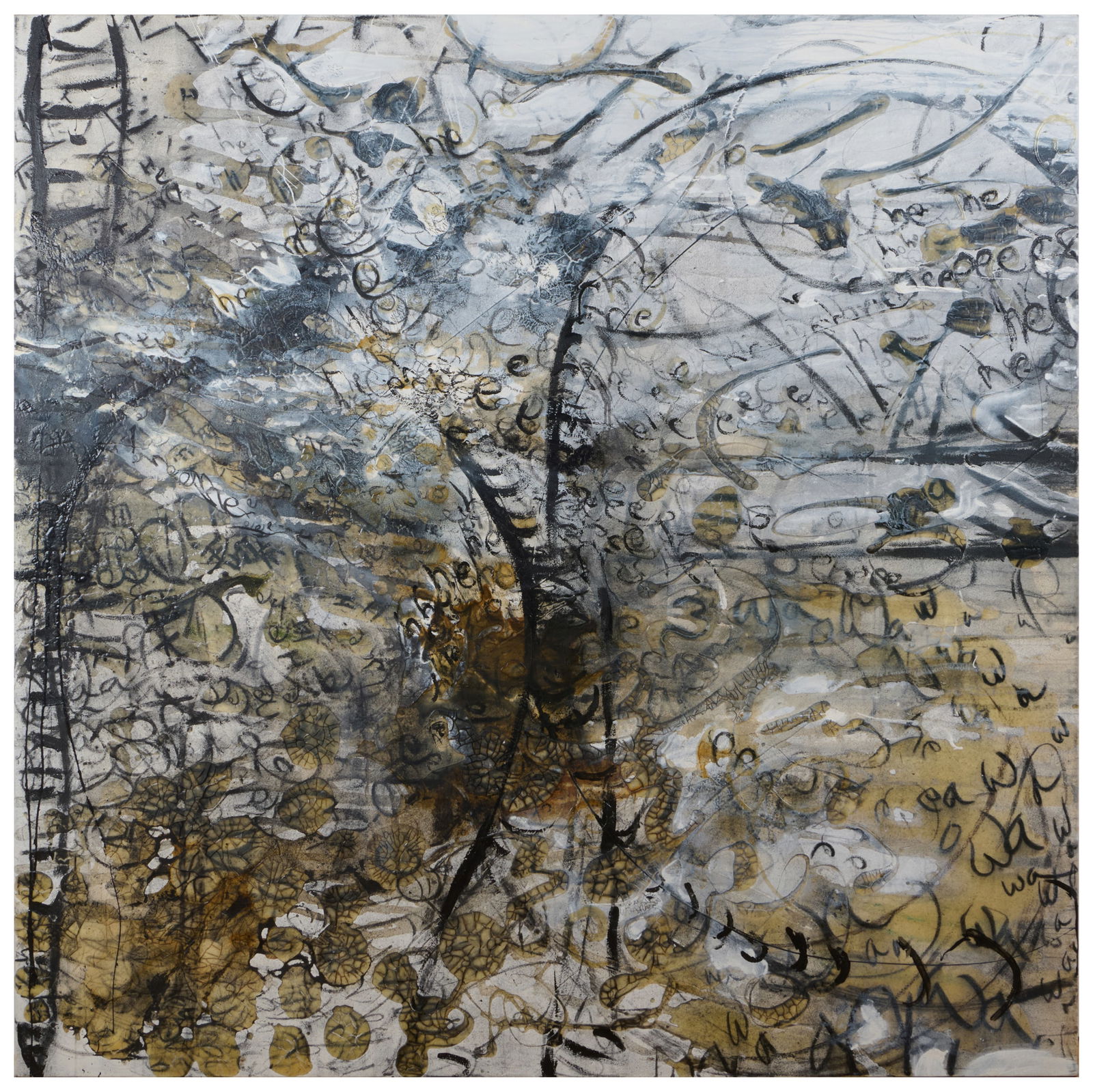 Suzanne McClelland (b. 1959): he: Suzanne McClelland (b. 1959): he Charcoal, acrylex, dry pigment, enamel and gesso on canvas, 1994, signed 'Suzanne McClelland', titled and dated on the reverse. 72 x 72 in., unframed. Collection of Pa