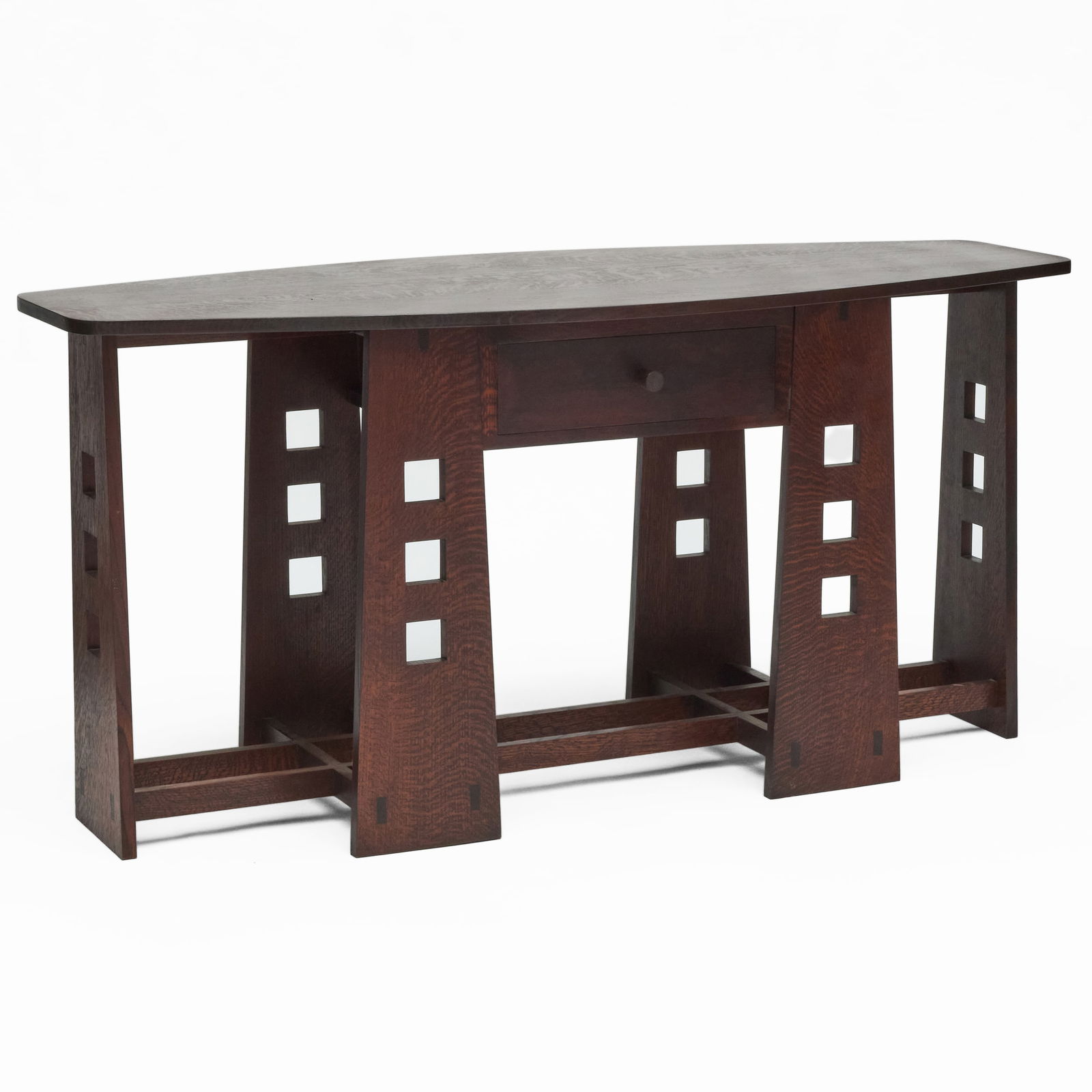 "Mackintosh Glasgow" Console Table by Coly Volpiani: "Mackintosh Glasgow" Console Table by Coly Volpiani 32 1/4 x 5 ft. 7 1/2 x 26 3/4 in. Note: Charles Rennie Mackintosh was a Scottish architect, designer, water colorist and artist. His design approach