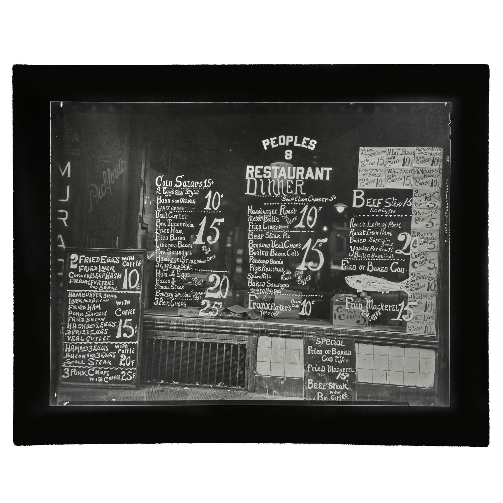 Walker Evans (1903-1975): Bowery Lunchroom, New York: Walker Evans (1903-1975): Bowery Lunchroom, New York Gelatin silver print, c. 1933, printed c. 1970 by James Dow, unsigned, variously inscribed in another hand on the reverse. 8 x 10 in. (sheet), unfr