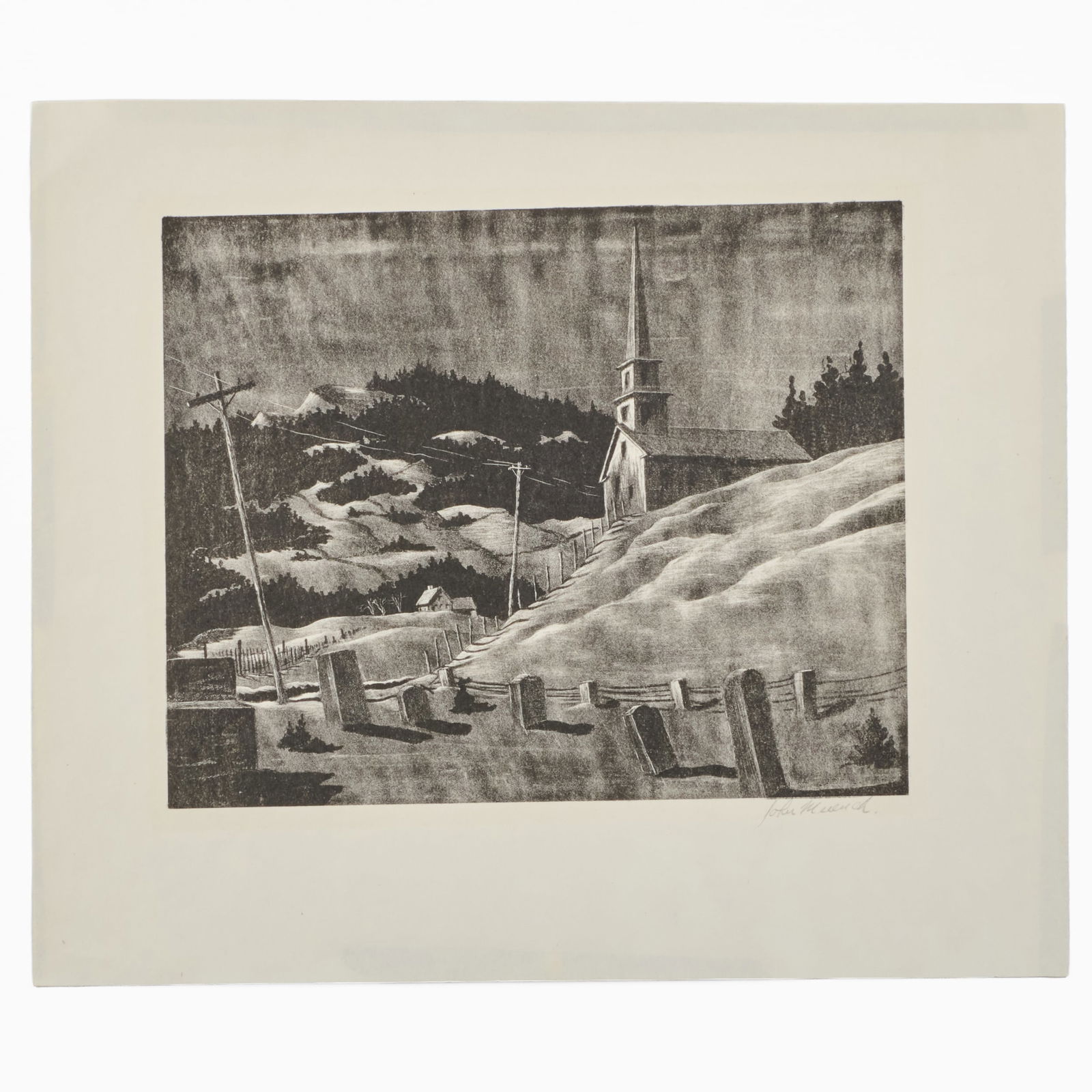 John Muench (1914-1993): North Country Night: John Muench (1914-1993): North Country Night Lithograph in black on wove paper, 1949, signed in pencil; and Andre Masson (1896-1987): Pomegranates (Grenades), lithograph in colors on Chine colle, 1950