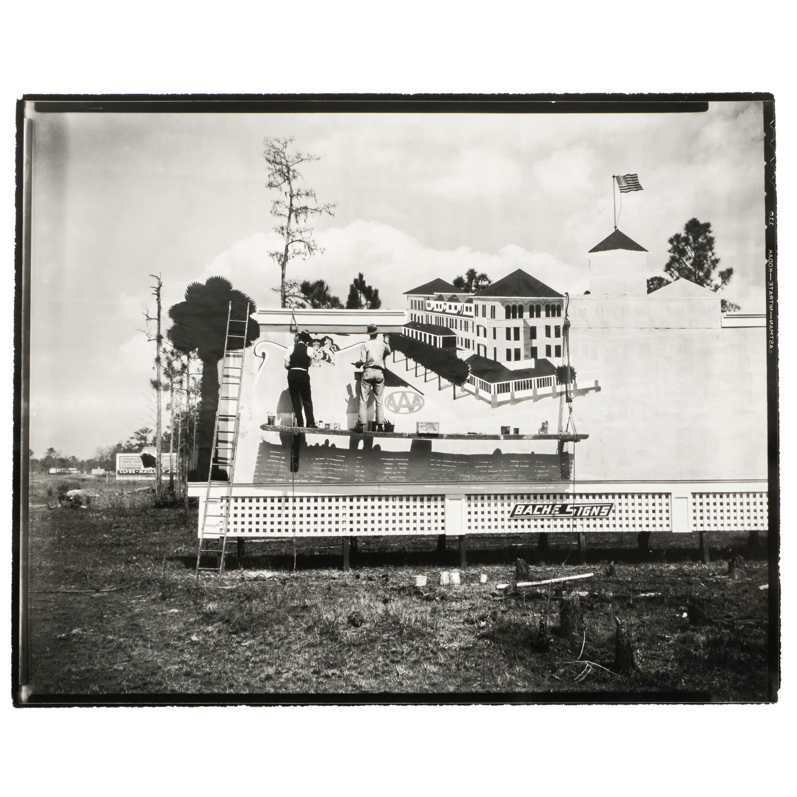 Walker Evans (1903-1975): Billboard Painters, Florida: Walker Evans (1903-1975): Billboard Painters, Florida Gelatin silver print, 1934, printed c. 1970 by James Dow, unsigned, variously inscribed in another hand on the reverse. 8 x 9 7/8 in. (sheet), unf