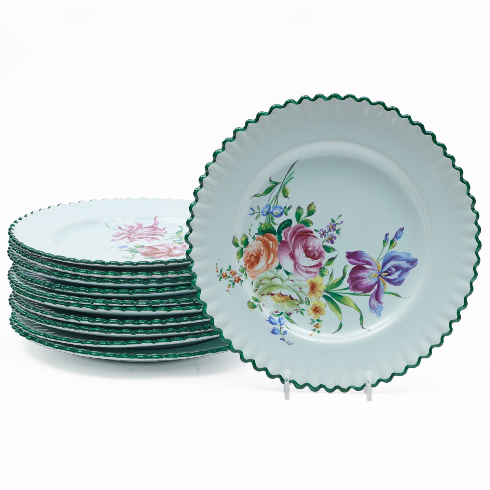 Set of Eleven Le Tallec for Tiffany & Co. Faience Plates: Set of Eleven Le Tallec for Tiffany & Co. Faience Plates Iron red and blue painted mark. 9 1/2 in. diam. Property from Mr. and Mrs. Dunbar W. Bostwick of Shelburne, VT, New York, NY, and Aiken, SC, by