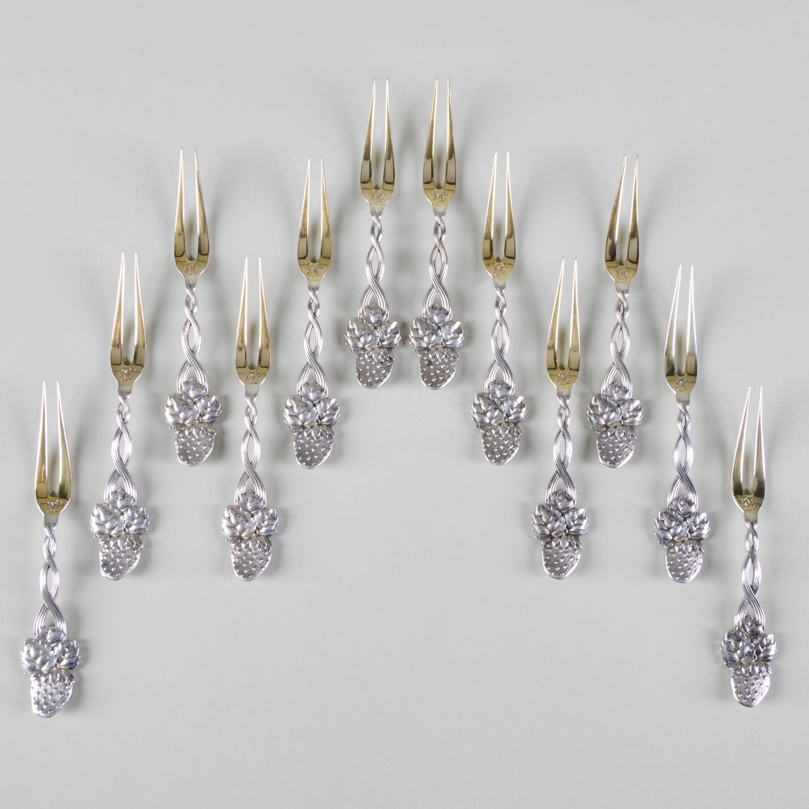 Set of Twelve Tiffany & Co. Silver Strawberry Forks with Gilt Tines (1 of 5)
