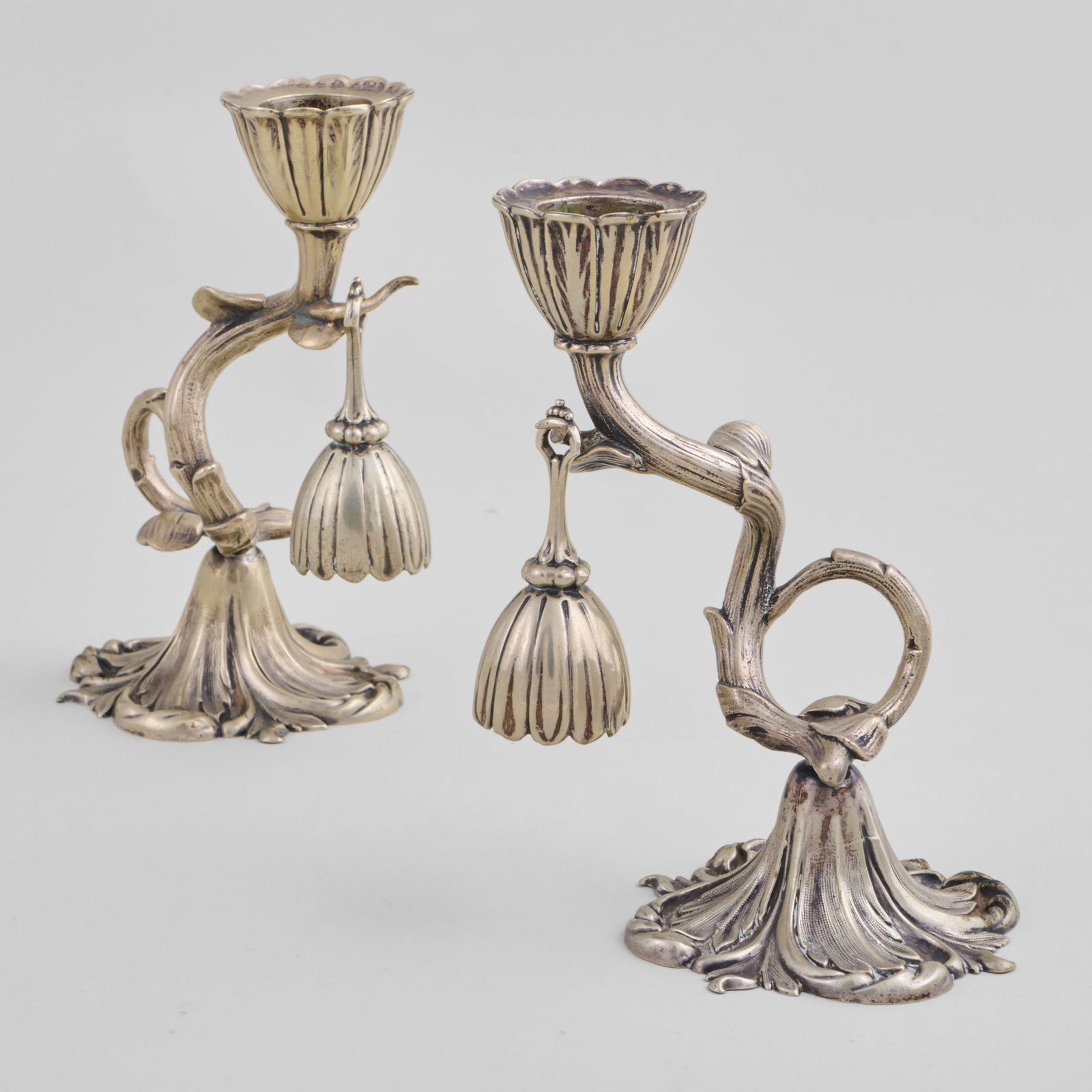 Pair of Silver Plate Candlesticks and Snuffers: Pair of Silver Plate Candlesticks and Snuffers 6 x 4 x 3 1/4 in. The Collection of James M. Labaugh Antiques, Pound Ridge, NY.