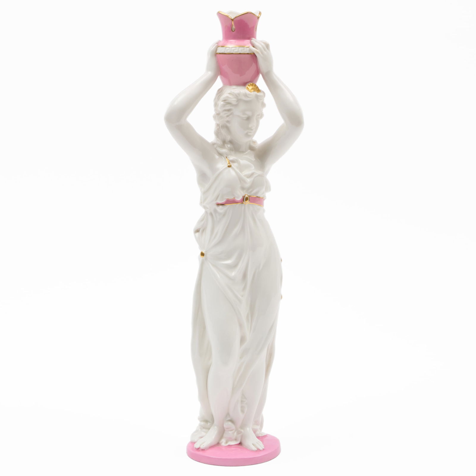 Porcelain Figural Candlestick, possibly Mintons: Porcelain Figural Candlestick, possibly Mintons Indistinct impressed mark. 17 x 3 3/4 in. diam.