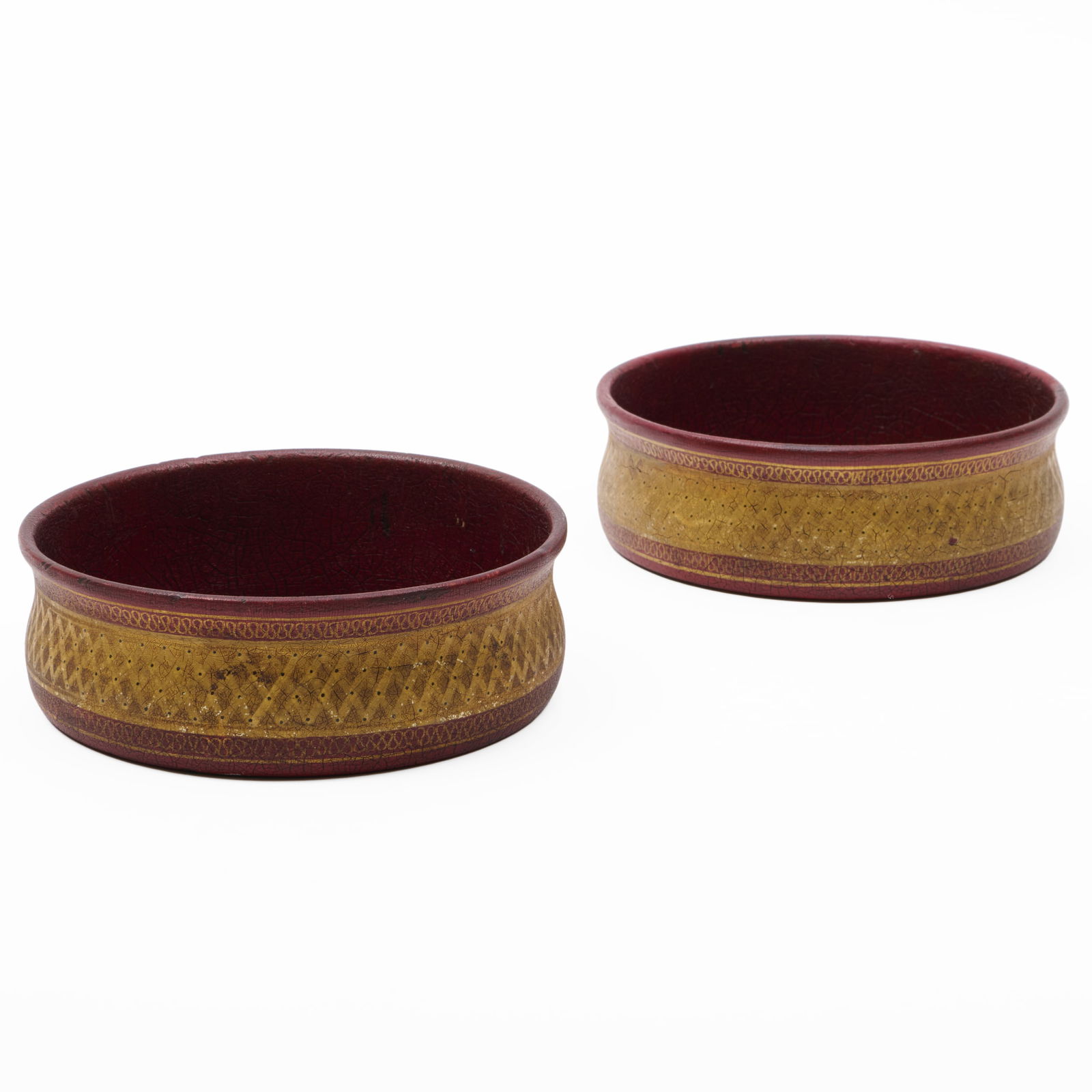 Pair of Victorian Papier Mache Bottle Coasters: Pair of Victorian Papier Mache Bottle Coasters 1 3/4 x 5 1/2 in. The Collection of James M. Labaugh Antiques, Pound Ridge, NY.