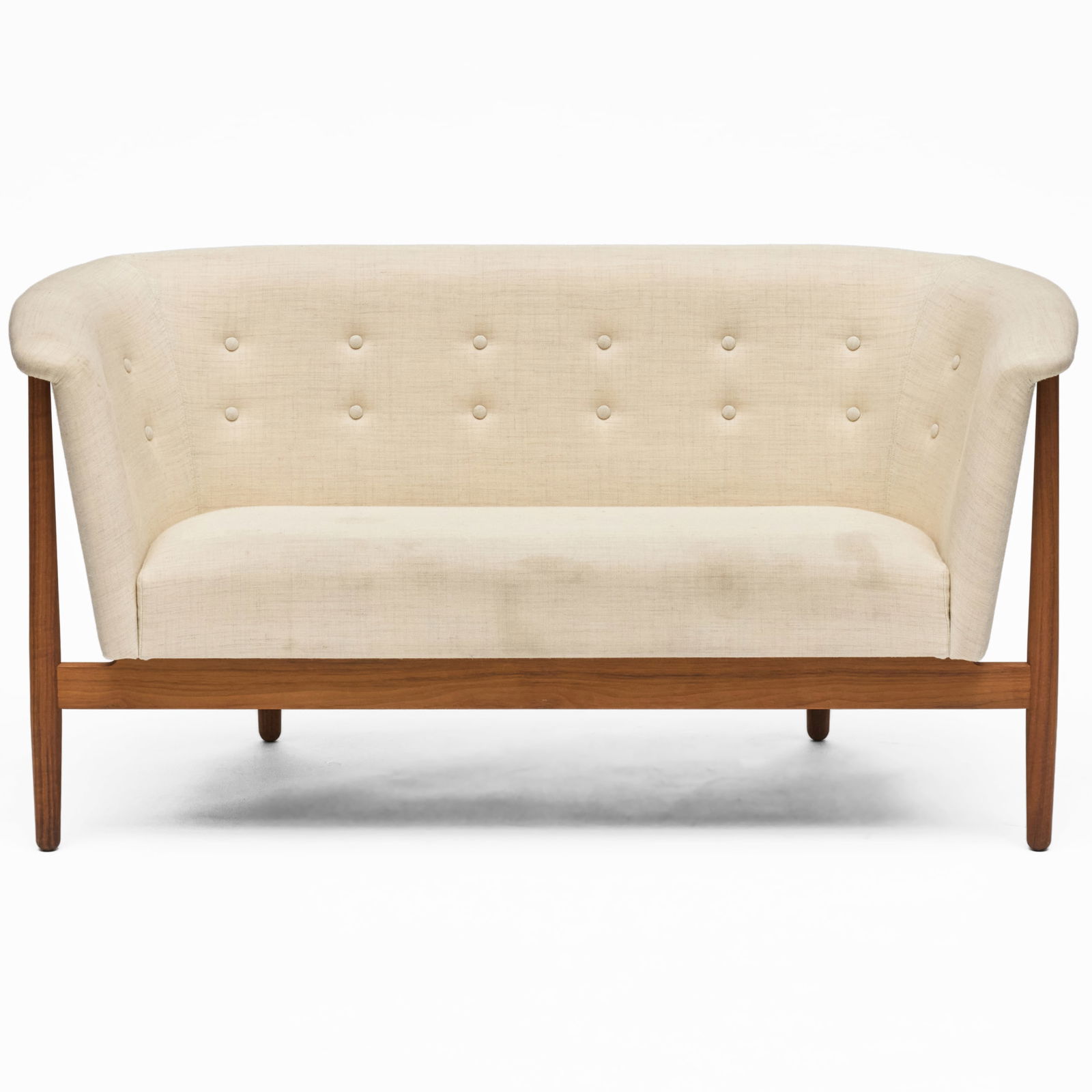 Nanna Ditzel 'Vita' Stained Oak and Upholstered Two Seat Sofa: Nanna Ditzel 'Vita' Stained Oak and Upholstered Two Seat Sofa 29 x 4 ft. 9 x 27 in., seat height 16 1/2 in. Bruun Rasmussen.