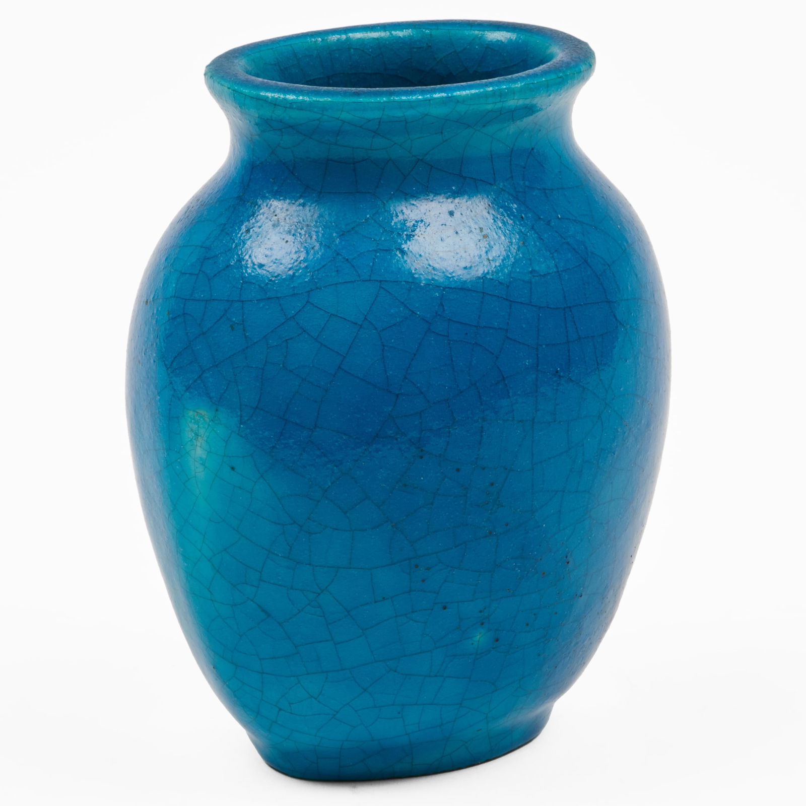 Edmond Lachenal Turquoise Glazed Pottery Vase: Edmond Lachenal Turquoise Glazed Pottery Vase Black painted mark. 7 1/4 x 5 1/2 x 4 in.
