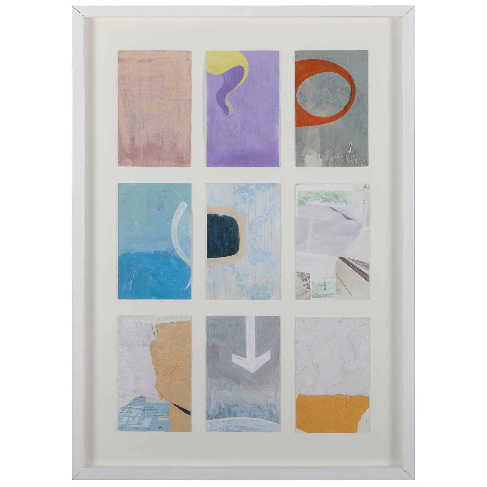 Gary-Ross Pastrana (b. 1977): Nos. 312-322 (Set V Game): Gary-Ross Pastrana (b. 1977): Nos. 312-322 (Set V Game) Acrylic and collage on nine index cards, 1999-2003, unsigned. Each card 8 x 5 in. (sheet), 32 1/4 x 23 1/4 in. (framed together).