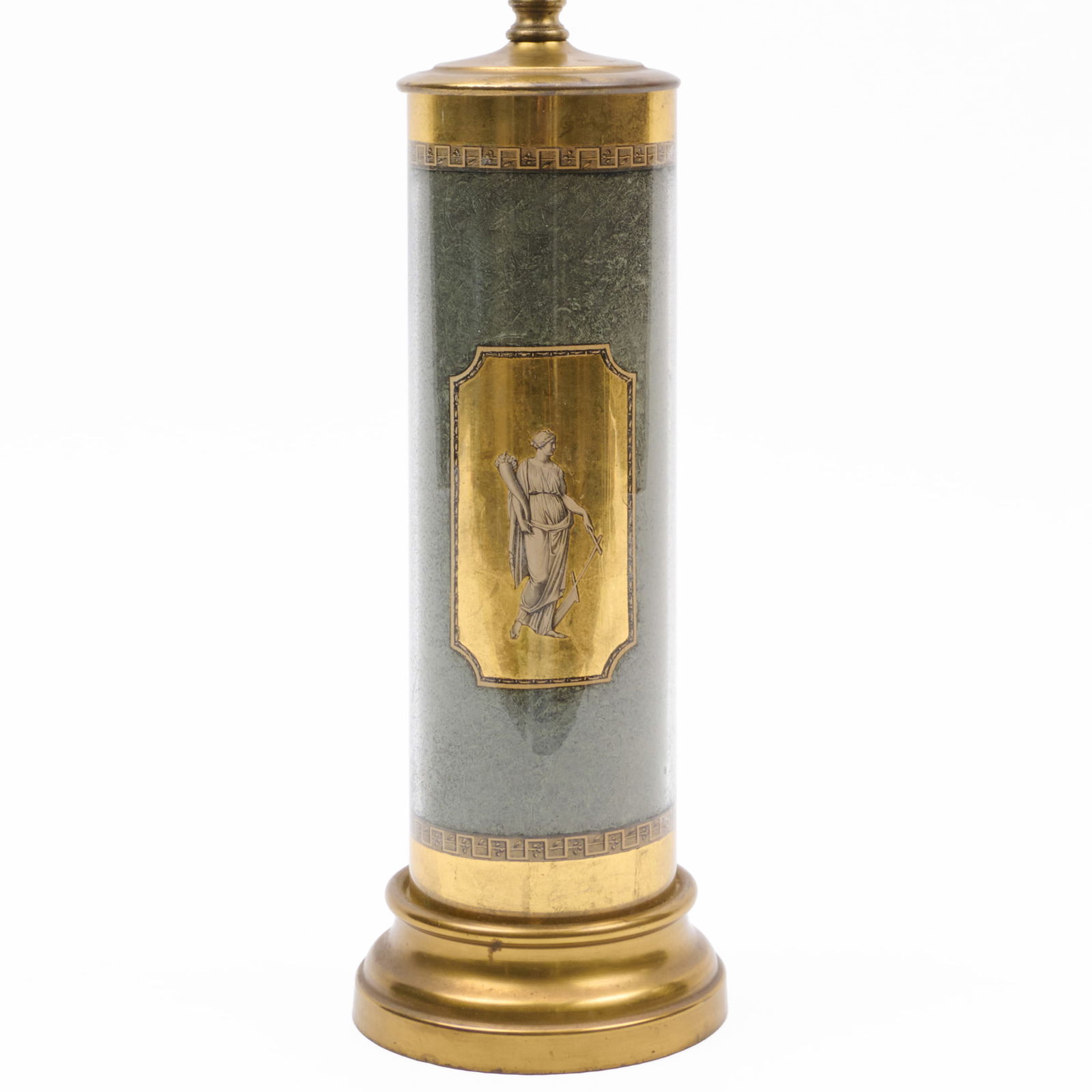 Fornasetti Style Verre Eglomise Columnar Lamp: Fornasetti Style Verre Eglomise Columnar Lamp 17 1/2 x 5 1/2 in. diam. to top of socket.