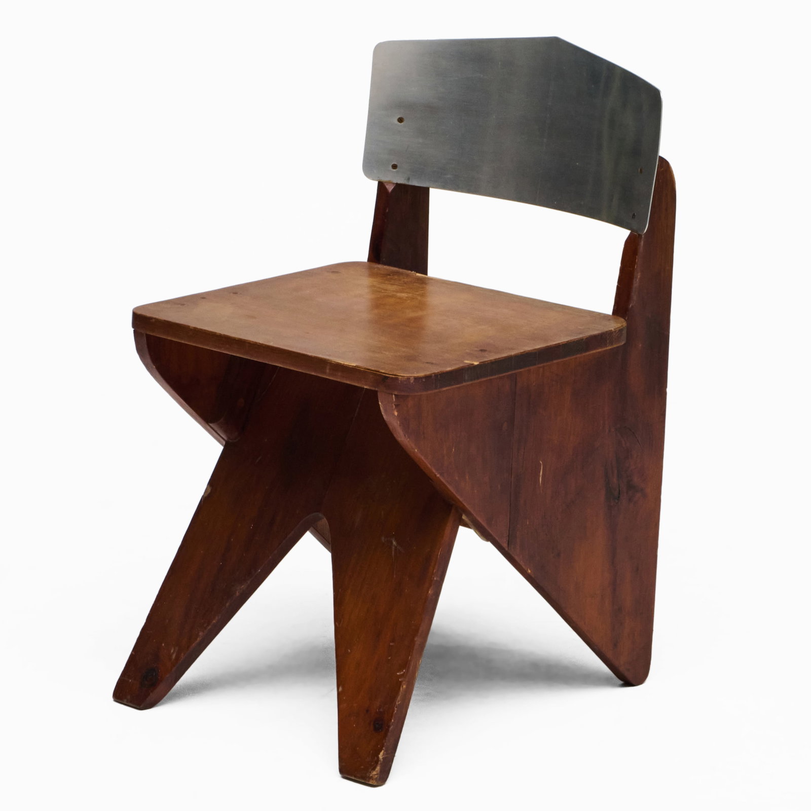 Plywood and Aluminum Prototype Chair, in the Manner of Prouve: Plywood and Aluminum Prototype Chair, in the Manner of Prouve 27 x 16 x 18 in., seat height 16 1/2 in.