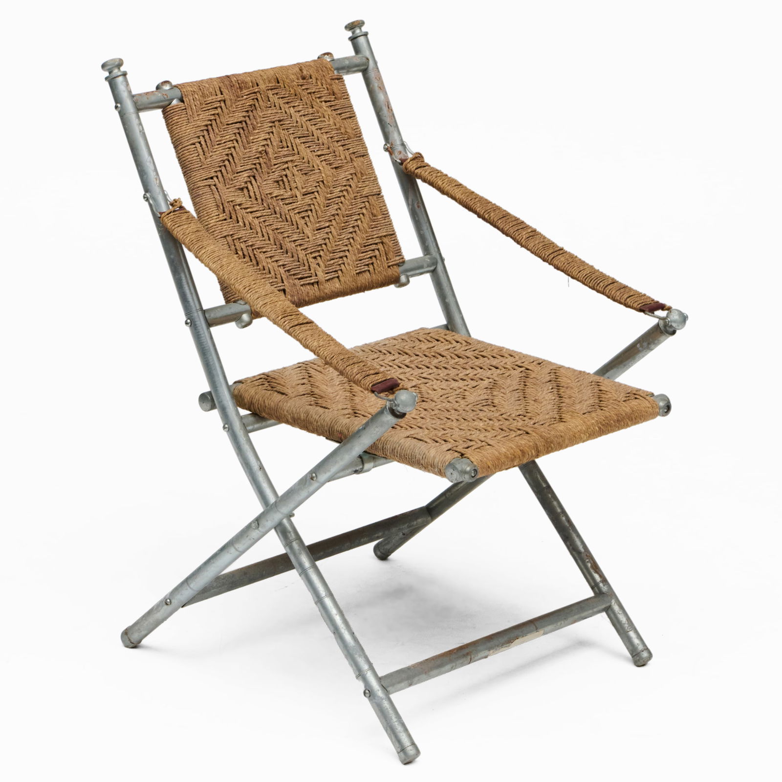 Metal and Woven Rope Folding Chair: Metal and Woven Rope Folding Chair 33 x 21 1/2 x 25 1/2 in., seat height 15 1/2 in.