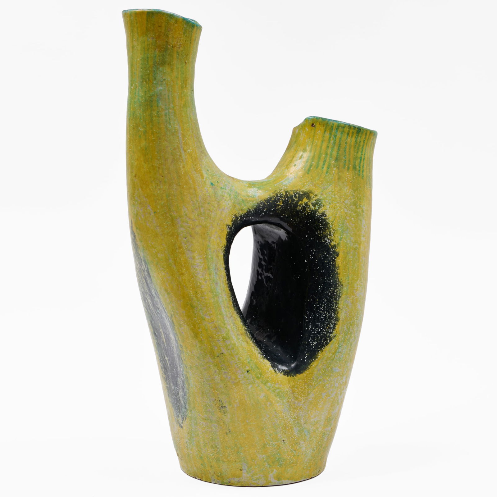 Gino Vollero Glazed Pottery Vase: Gino Vollero Glazed Pottery Vase Incised and painted marks. 22 1/2 x 12 x 7 in.