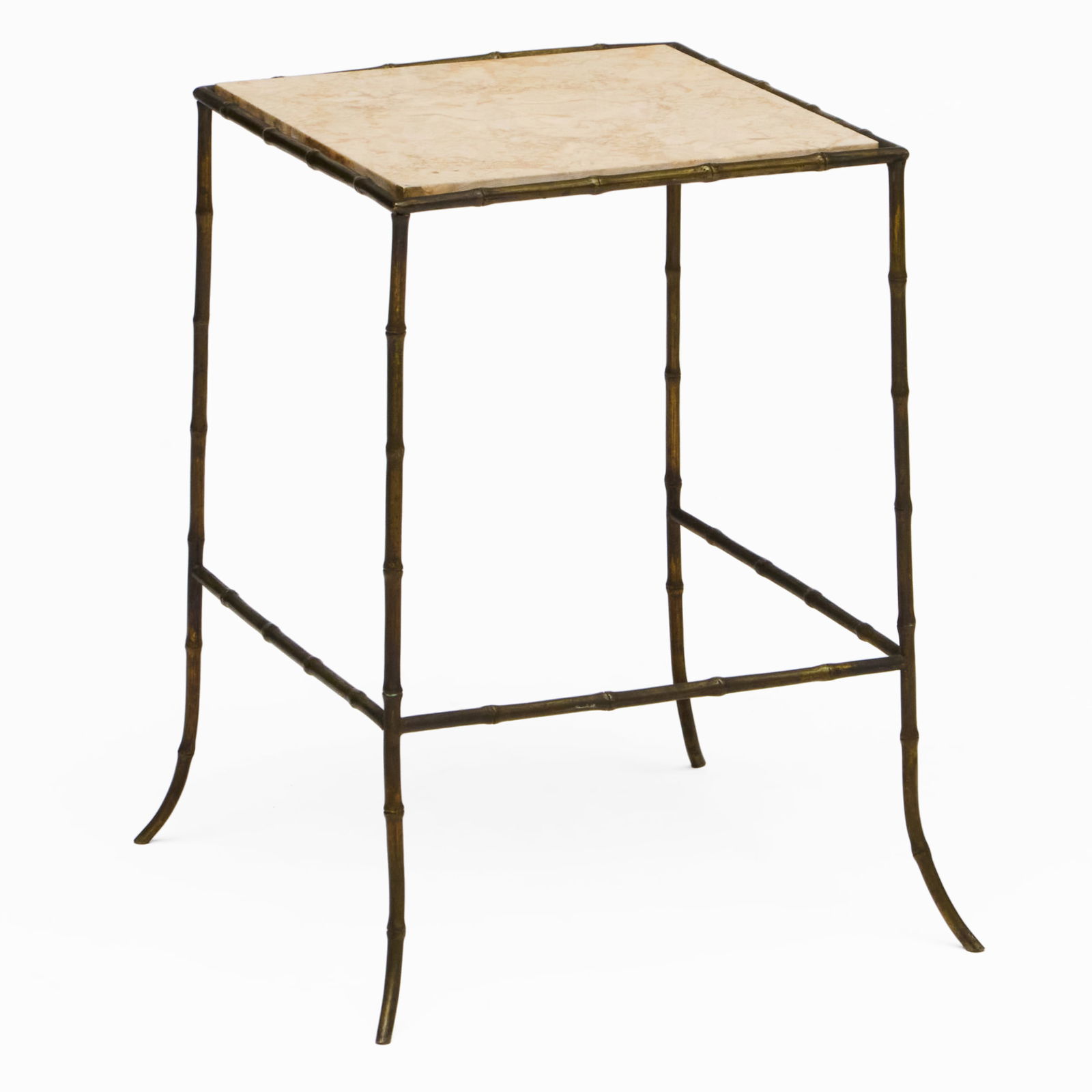 Bagues Bronze End Table with Travertine Top: Bagues Bronze End Table with Travertine Top 23 x 18 1/2 x 18 1/2 in.