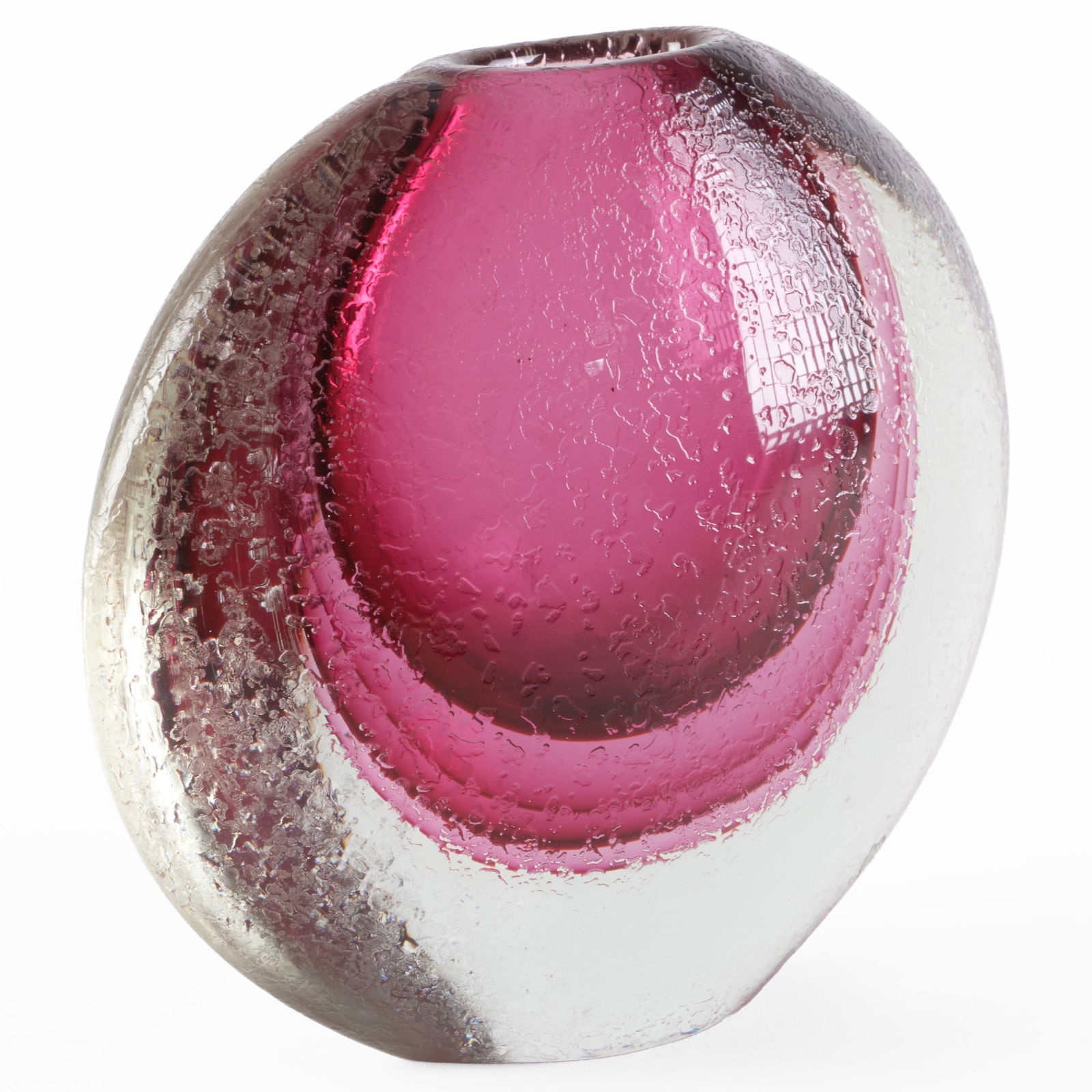 Flavio Poli for Seguso Corroso Glass Vase: Flavio Poli for Seguso Corroso Glass Vase Indistinct partial label. 8 1/2 x 9 x 3 1/4 in.