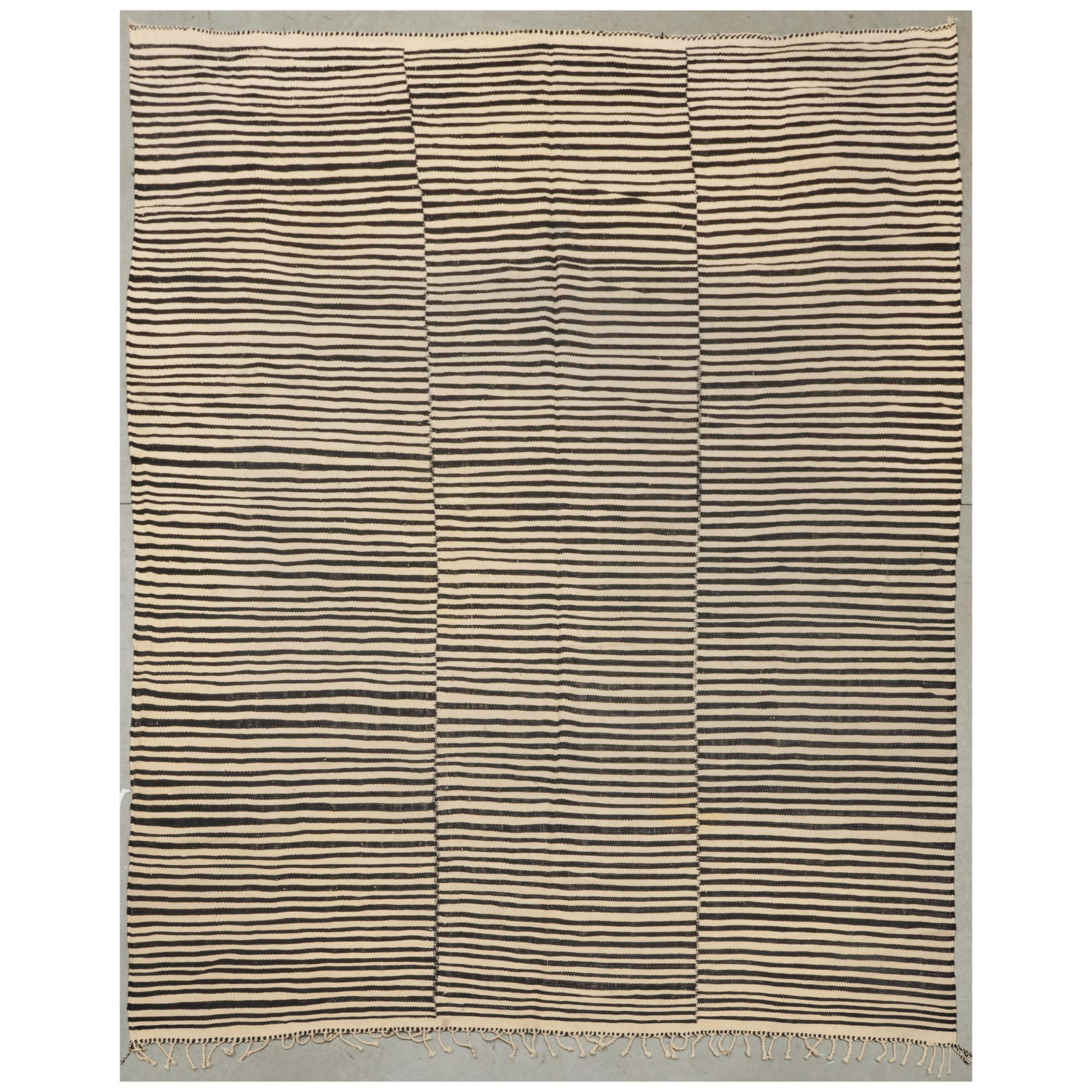 Black and White Striped Woven Carpet: Black and White Striped Woven Carpet Approximately 15 ft. 4 in. x 11 ft. 4 in. Beni Ourain Carpets.