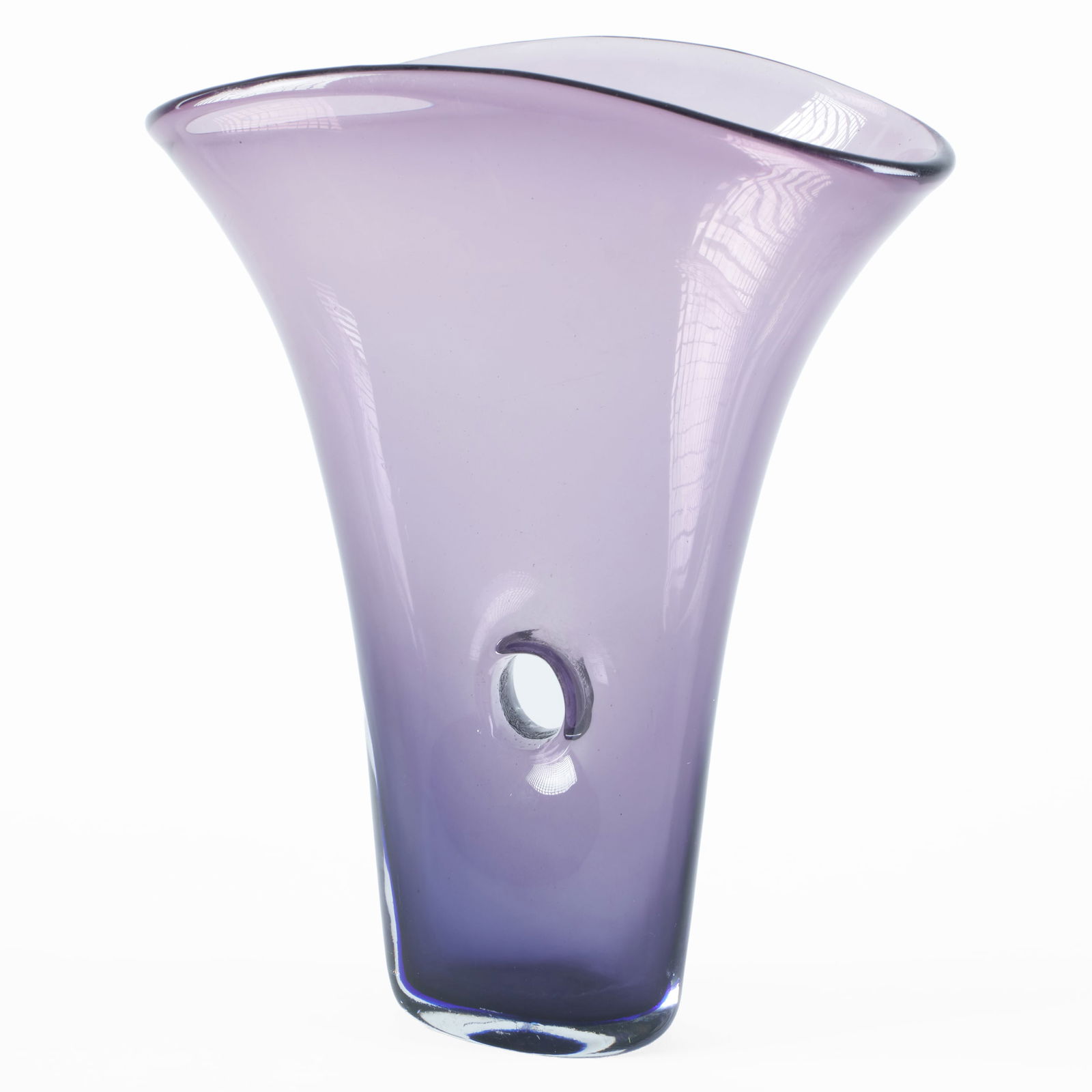 Venini Amethyst Glass Vase: Venini Amethyst Glass Vase Acid stamp. 10 3/4 x 9 x 5 in.