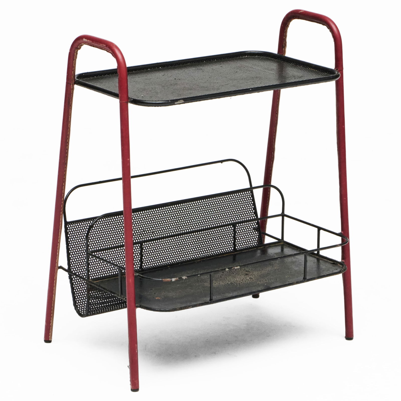 Leather Wrapped Magazine Stand in the Manner of Jacques Adnet: Leather Wrapped Magazine Stand in the Manner of Jacques Adnet 24 x 20 x 16 in.