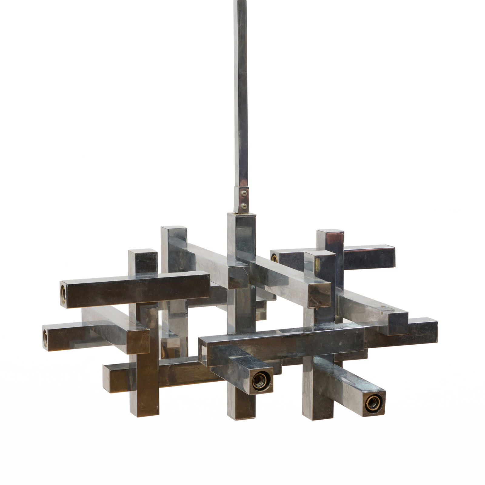 Chrome Chandelier, Possibly by Gaetano Sciolari: Chrome Chandelier, Possibly by Gaetano Sciolari 32 1/2 x 24 x 17 in.