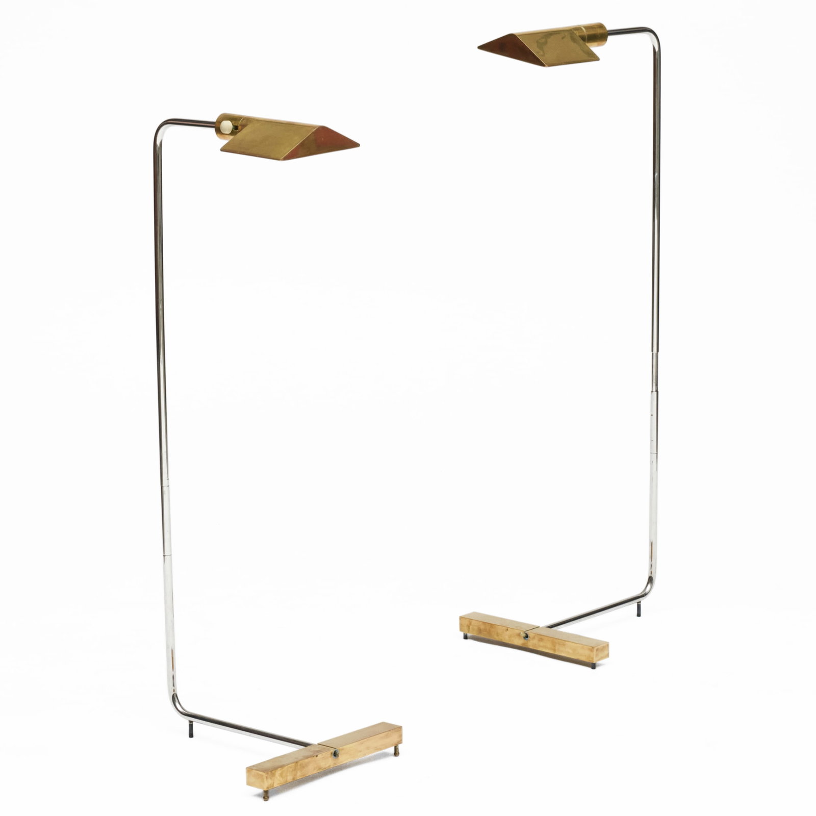 Pair of Cedric Hartmann Brass and Chrome Reading Lamps: Pair of Cedric Hartmann Brass and Chrome Reading Lamps Signed and numbered. The tallest 38 in. x 11 x 13 in.