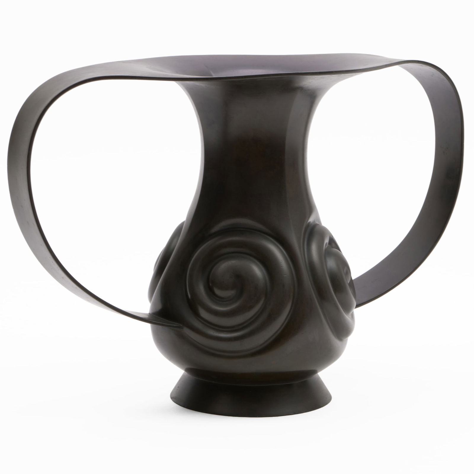 Japanese Two Handle Bronze Vase: Japanese Two Handle Bronze Vase Incised character mark. 11 5/8 x 17 1/2 x 6 3/4 in.