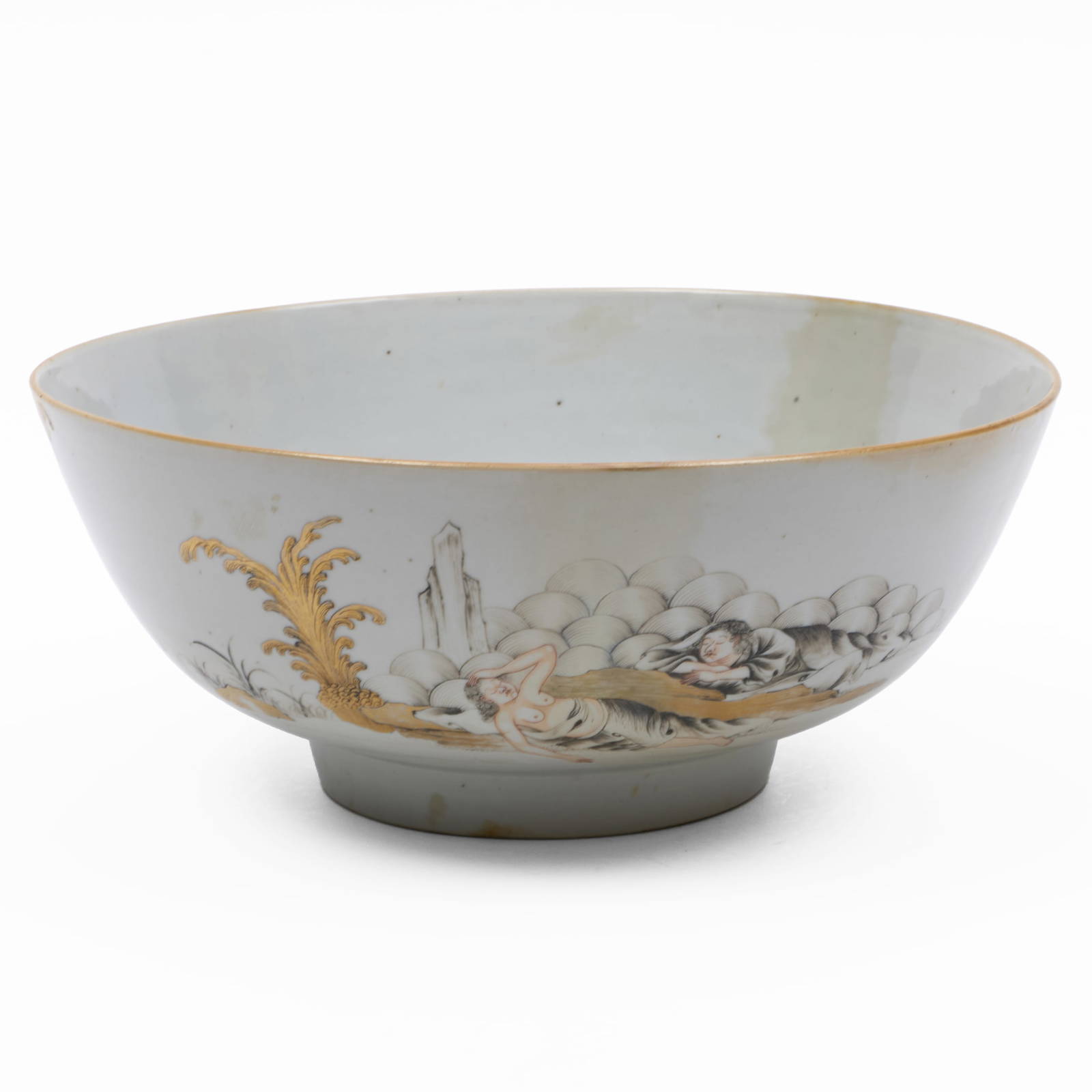Chinese Export Gilt and Grisaille Porcelain Punch Bowl