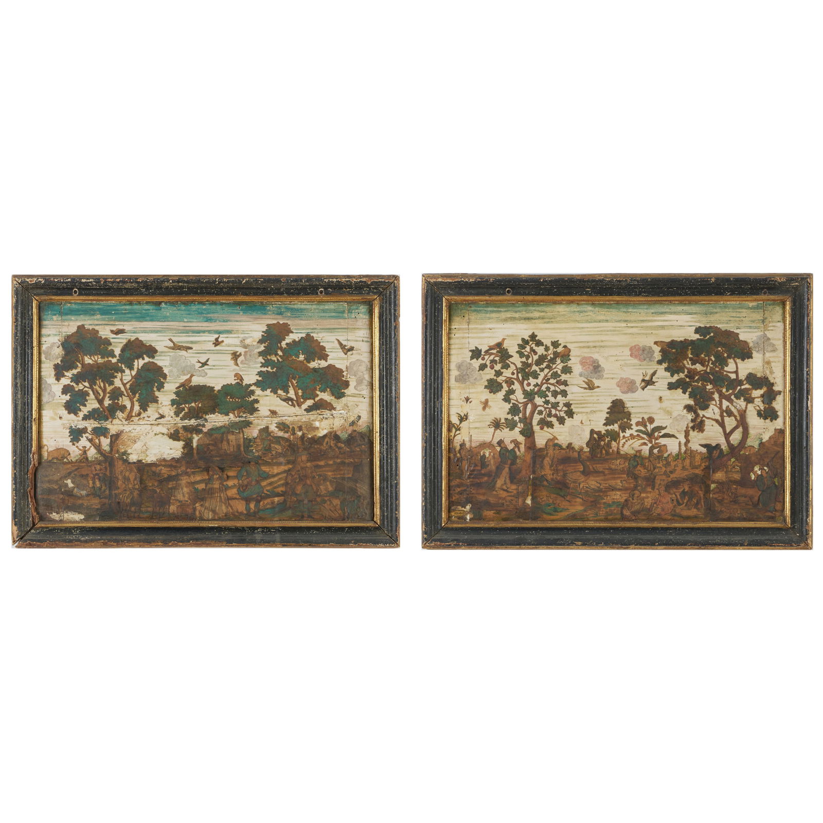 Pair of Italian Decoupage Panels: Pair of Italian Decoupage Panels 16 x 23 in.