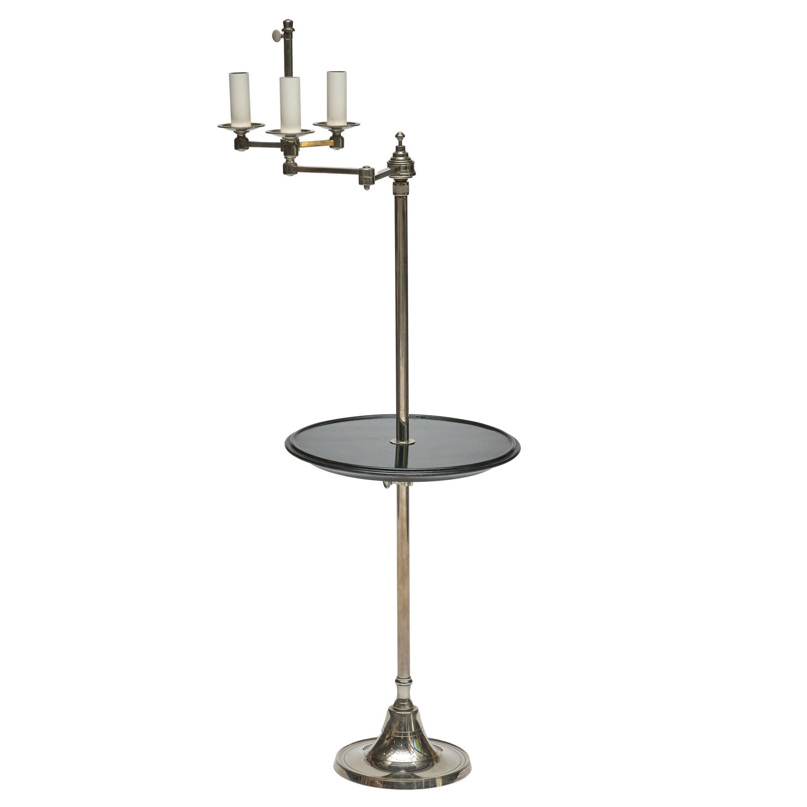 Nickel-Plated Floor Lamp with Ebonized Medial Shelf (1 of 5)