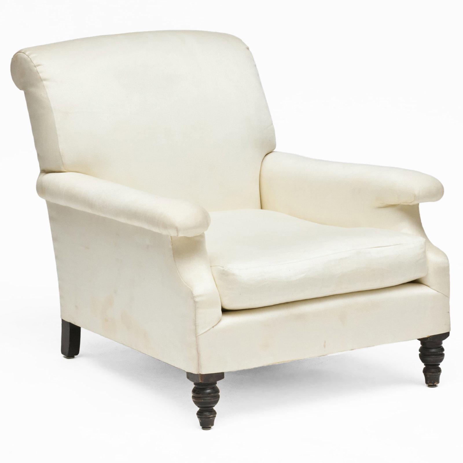 Large Edwardian Style Upholstered and Ebonized Library Armchair, After Howard & Sons (1 of 7)