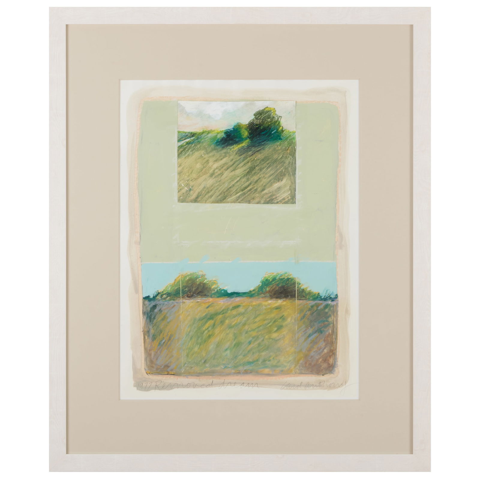 Carol Anthony (b. 1943): Removed Dream: Carol Anthony (b. 1943): Removed Dream Mixed media collage on paper, 1977, signed 'Carol Anthony' lower right, titled and dated lower left, with label from Monique Knowlton Gallery, New York. 21 7/8 x
