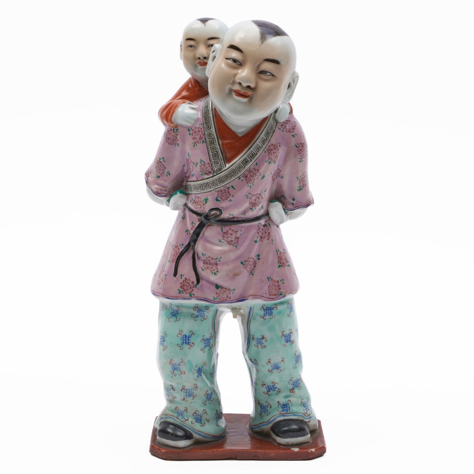 Chinese Export Porcelain Famille Rose Figure Group of Boy Carrying a Child (1 of 10)