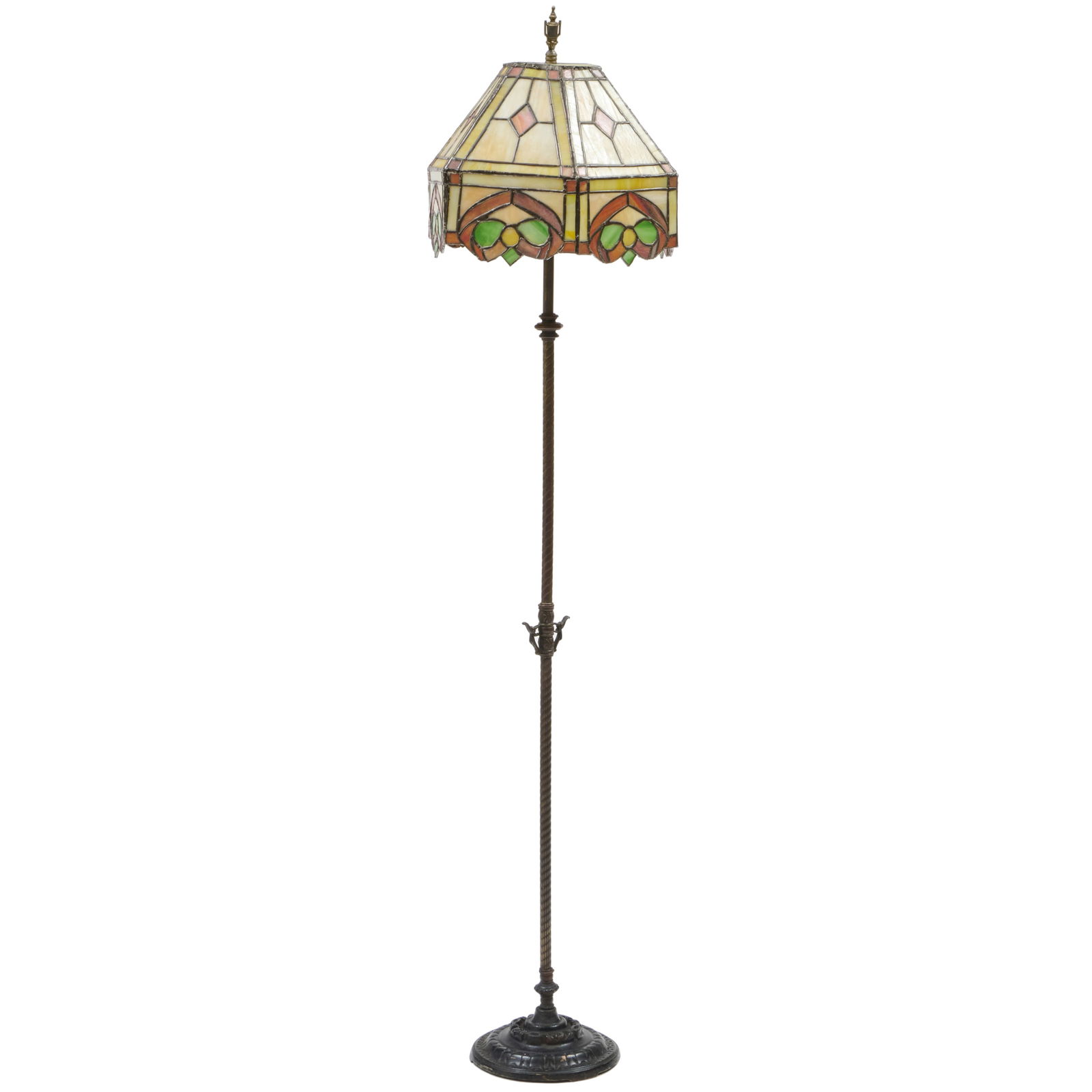 Leaded Glass Shade and Patinated Metal Floor Lamp (1 of 10)