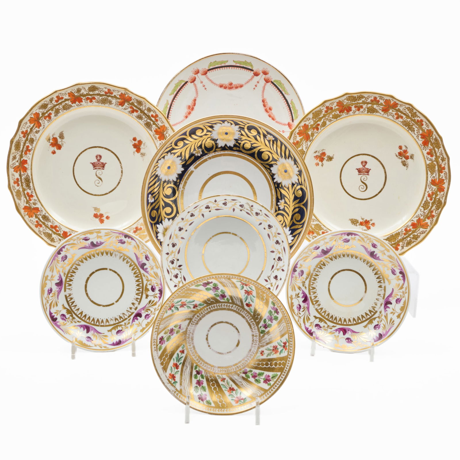 Assembled Group of Eight English Porcelain Plates and Saucers (1 of 18)