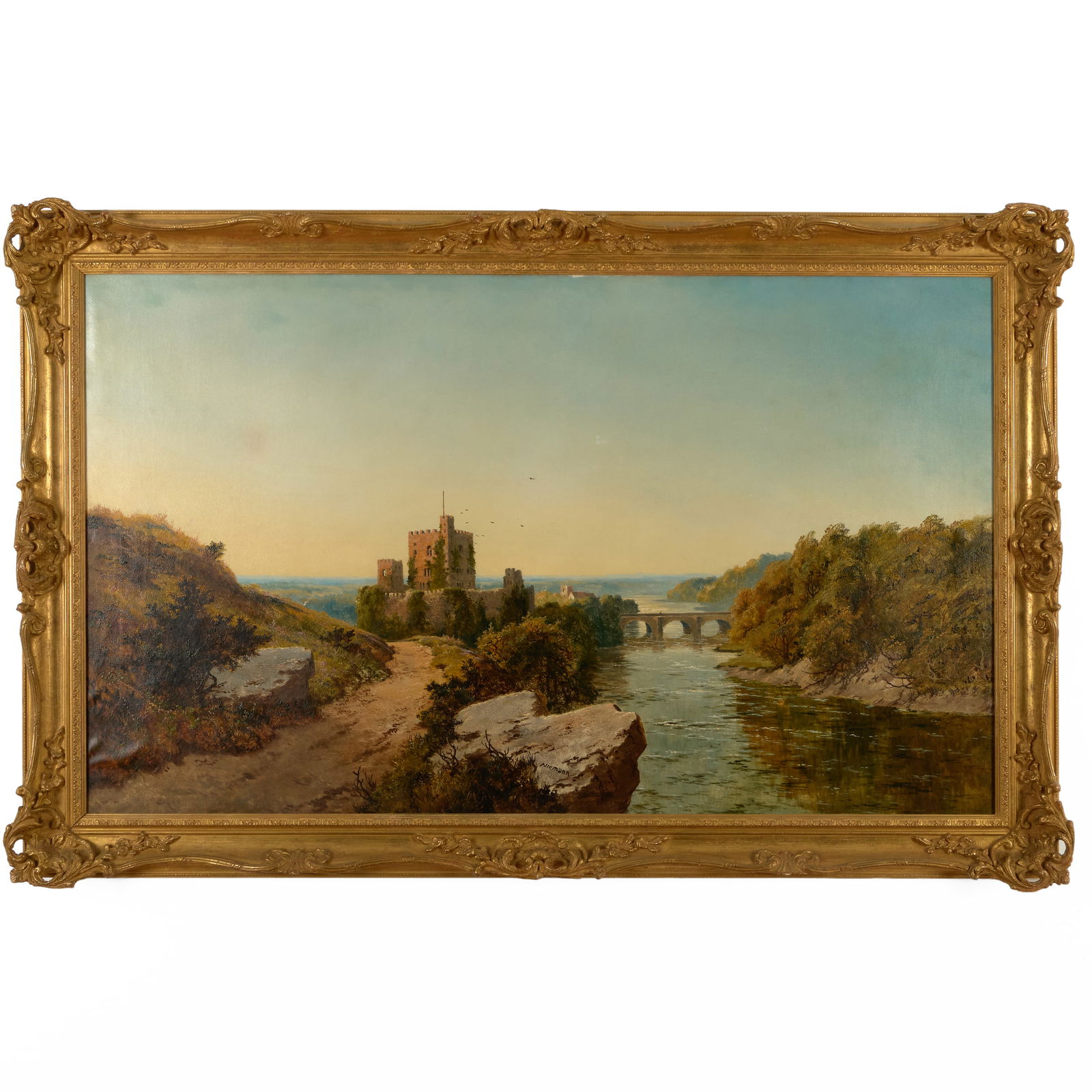 Edmund John Niemann Jr (1813-1876): A Castle On The River: Edmund John Niemann Jr (1813-1876): A Castle On The River Oil on canvas, signed 'Niemann' lower center, lined. 30 x 50 in., 36 x 56 in. (frame).