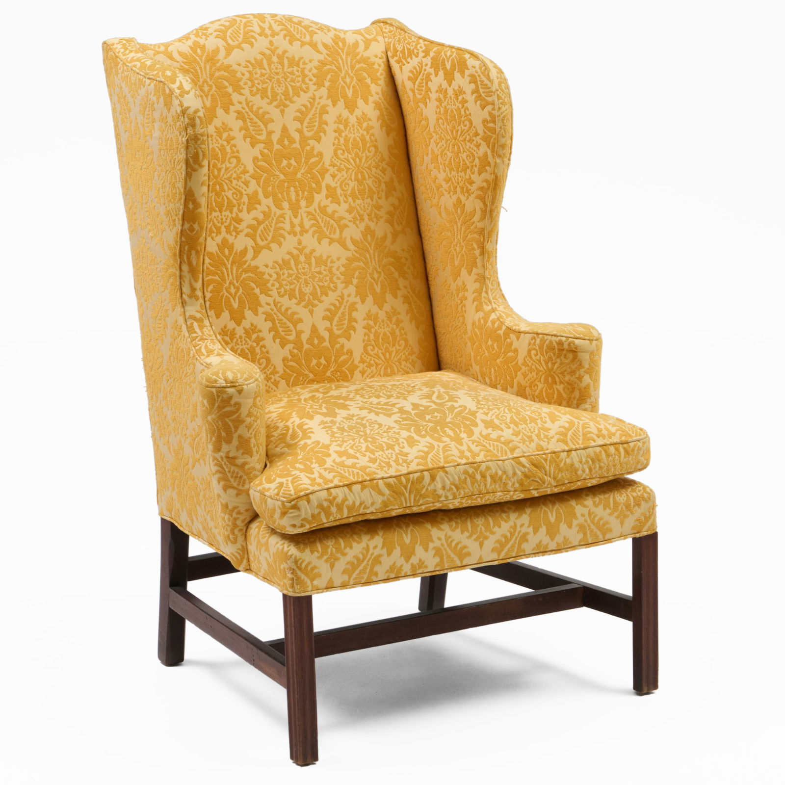 Federal Mahogany Wing Chair: Federal Mahogany Wing Chair47 1/2 x 33 x 32 in., seat height 19 in. W.M. Schwind, Jr. Antiques & Fine Art, Yarmouth, ME, August 3, 2002.Collection of Susan and Alan Miller, NY.